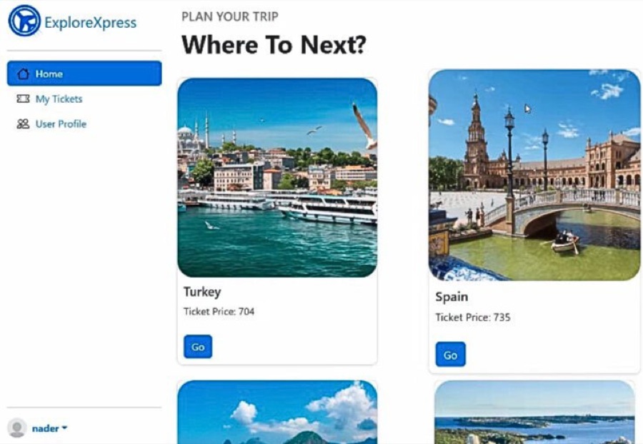 ExploreXpress travel application screenshot